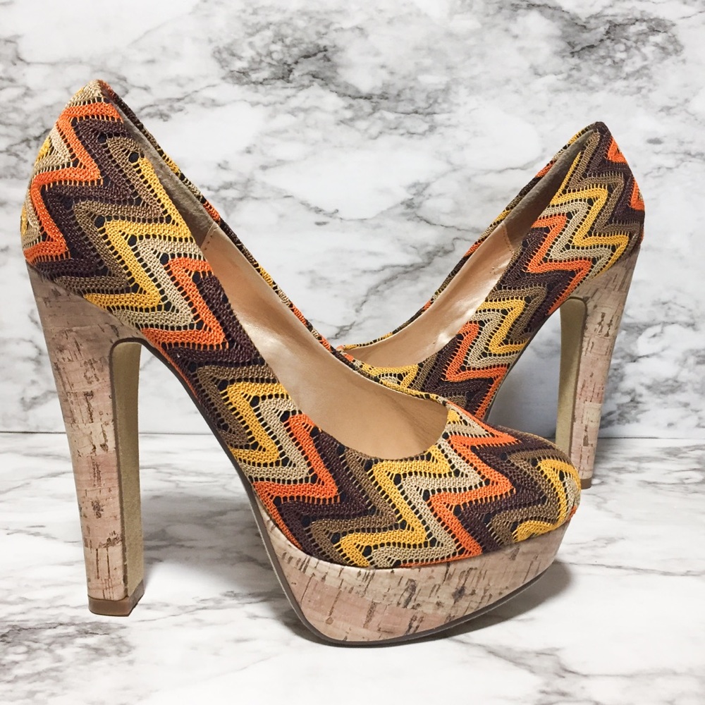 Retro knit fabric cork heels